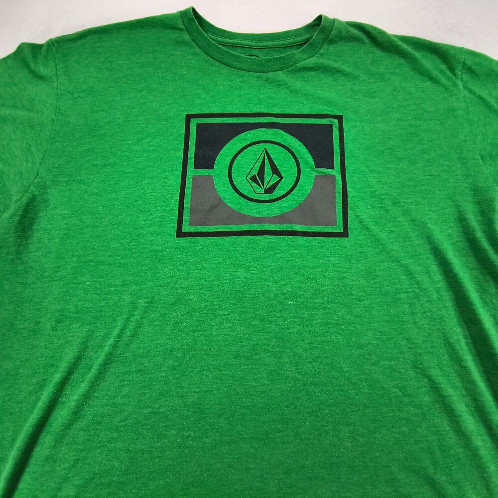 Volcom Crew Neck Short Sleeve Graphic Shirt Mens Size Extra Large XL Green Black
